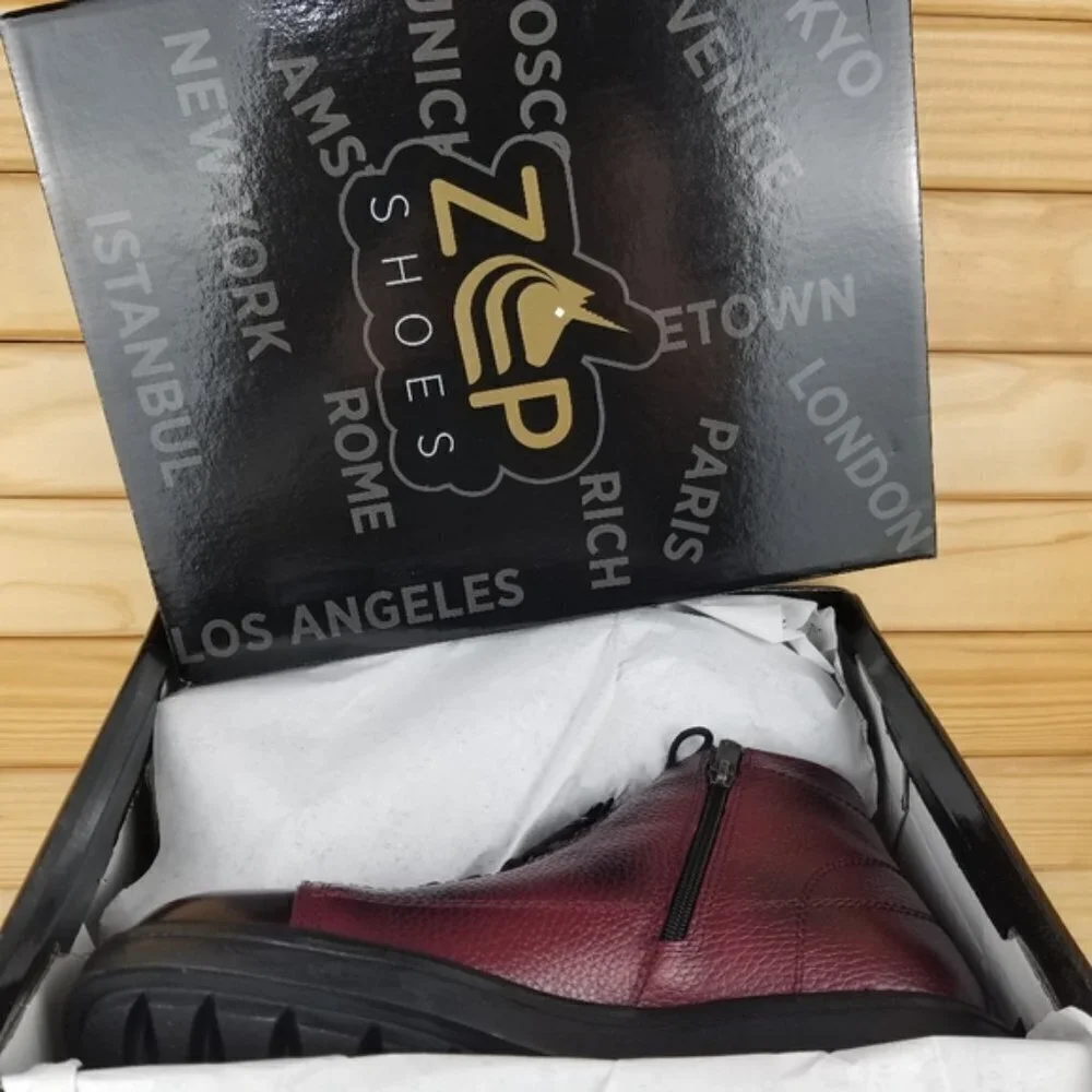 NEW Paul Branco Chukka Ankle Boots Genuine Leather Mens 8 Burgundy Moto Grunge